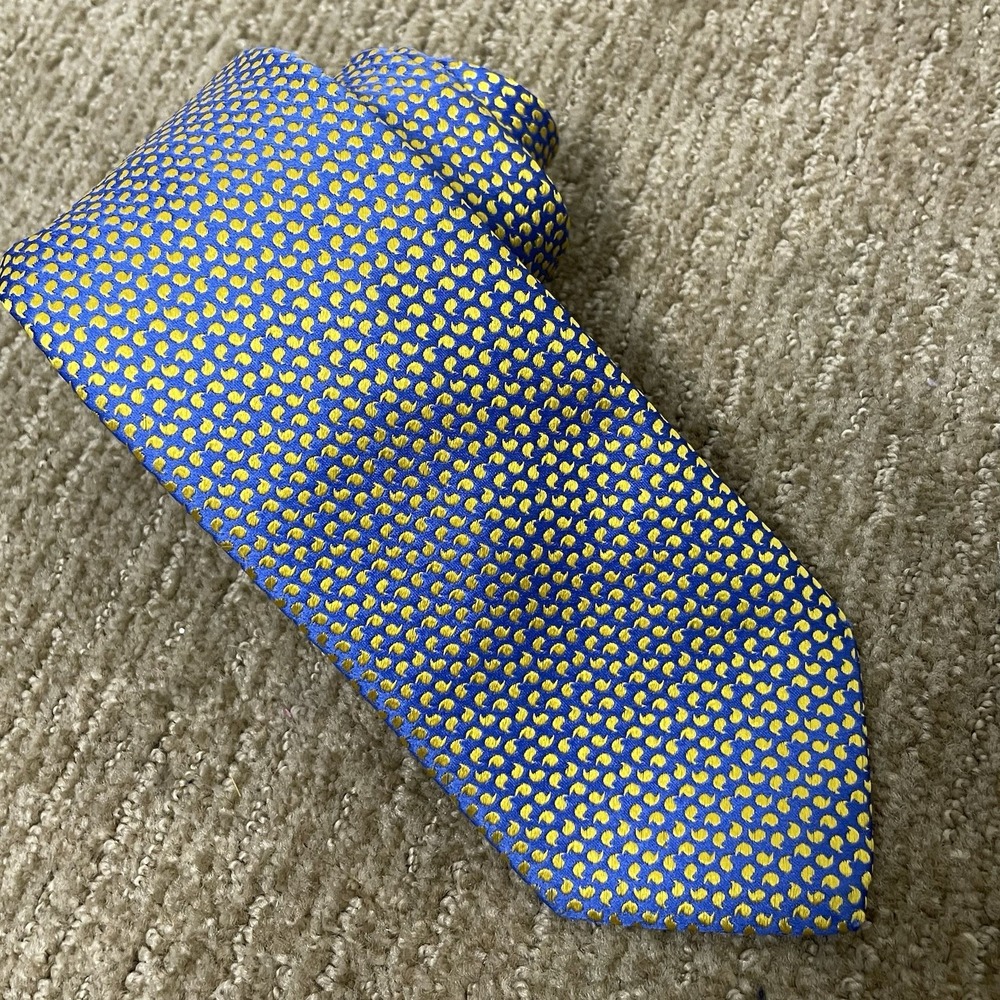 Charles Tyrwhitt England Blue Yellow Silk Necktie Business Officewear Preppy